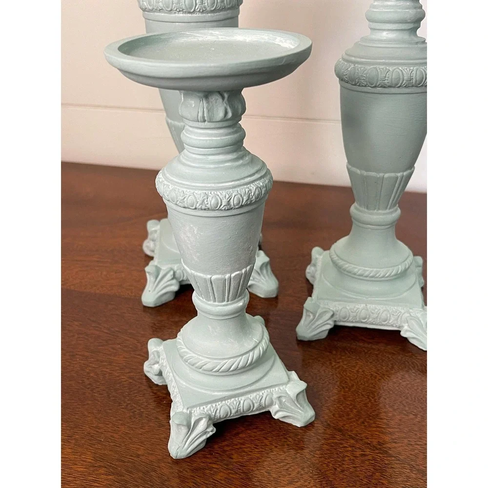 Set of 3 painted coastal ,cottage core, farmhouse, candle holders statement